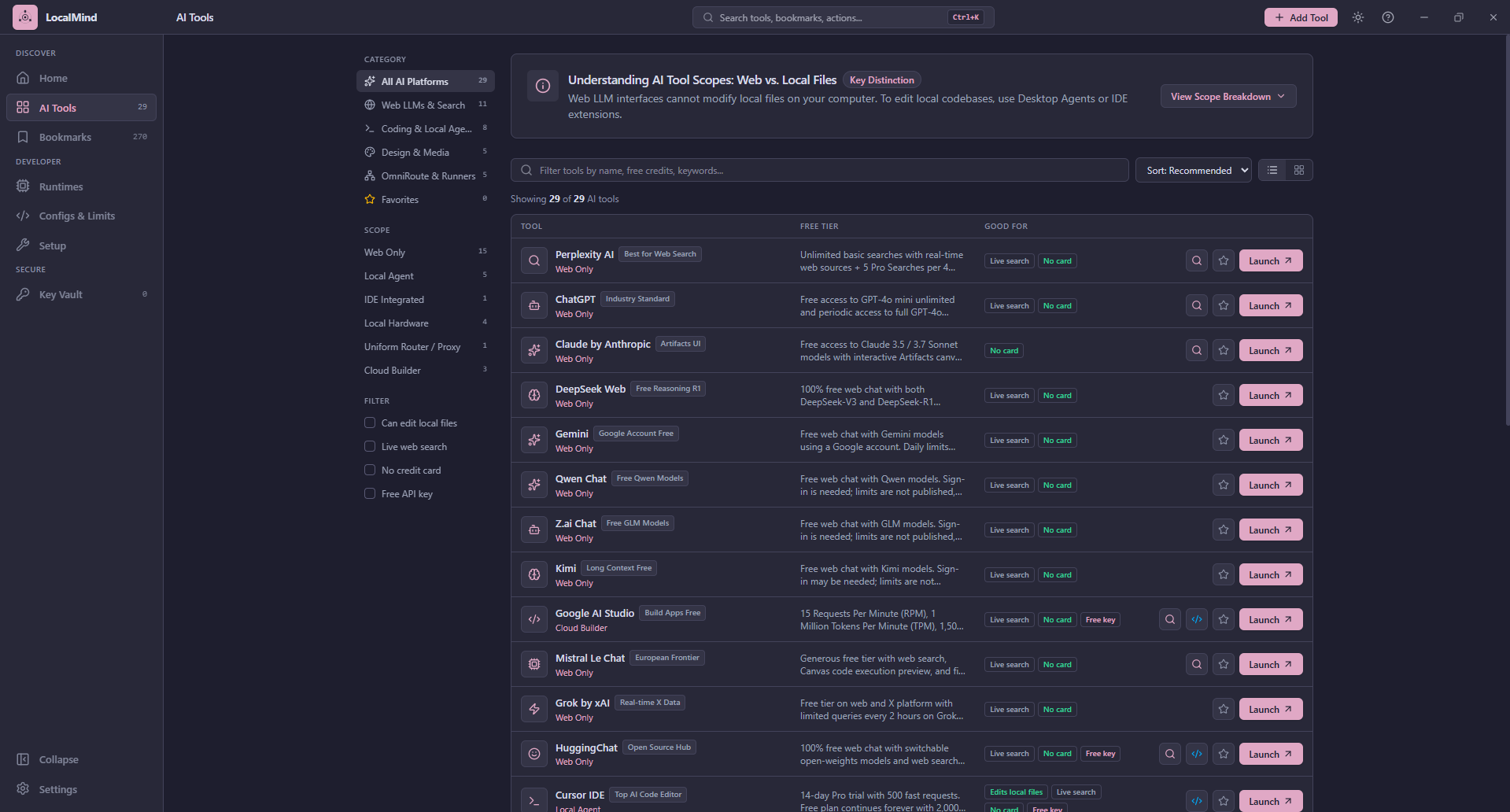 The AI Tools page